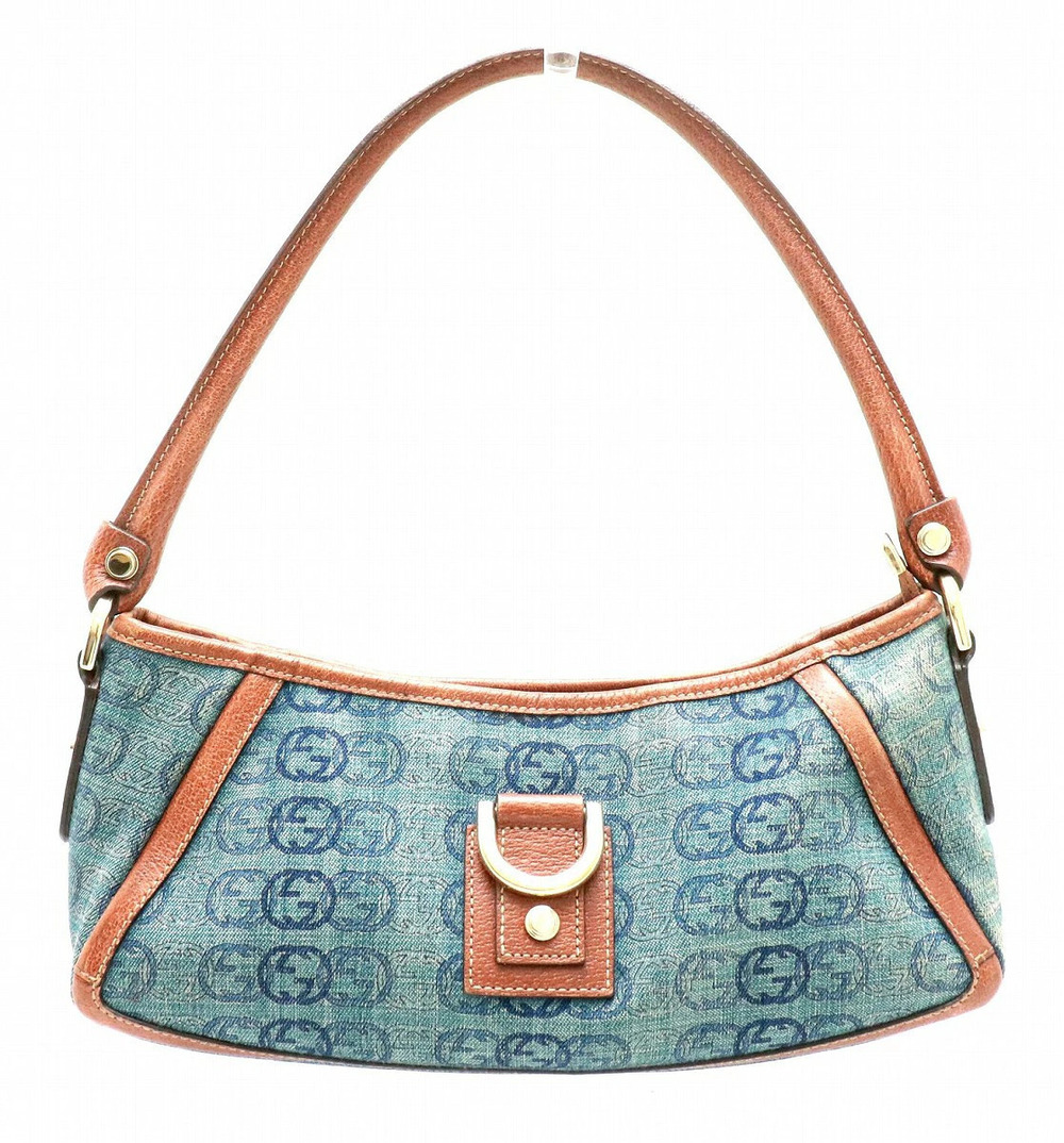 Gucci GG Abbey handbag Hobo bag denim canvas leather blue Navy Blue brown